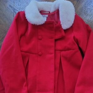 Max Studio Red Pea Coat with White Collar